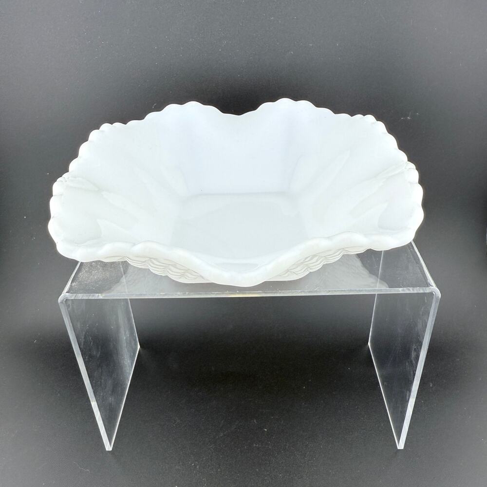 Vintage Milk Glass Square Bowl Dish – White Pressed Glass – 5.5”